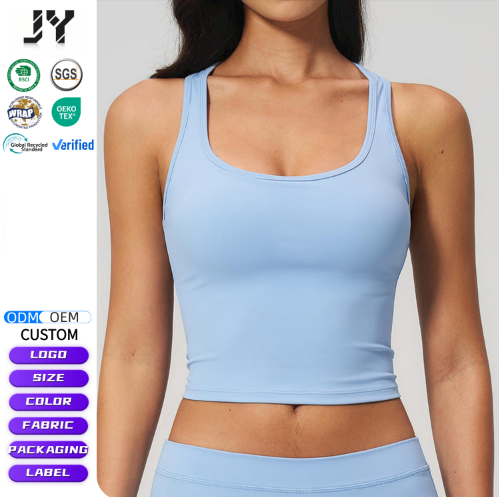 JY New Arrival Brushed Breathable Women Sleeveless Vest Running Square Neck Tank Top Custom Women's Athletic Racerback Gym Top