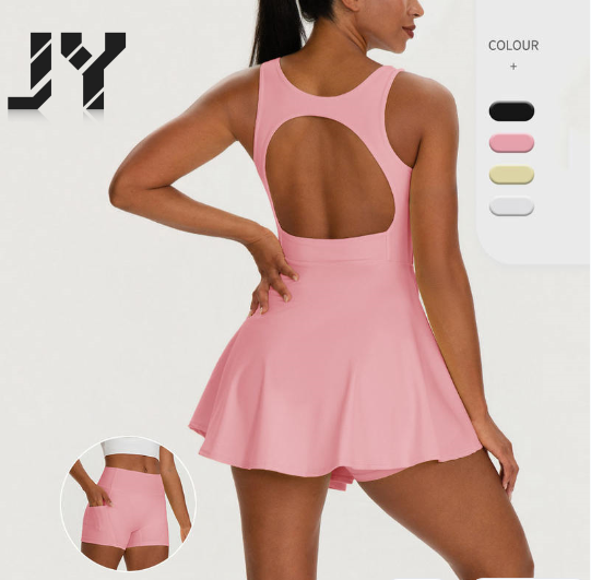 JY OEM Custom LOGO Backless Tennis Dress With Separate Shorts Moisture-wicking Quick Dry Soft Yoga Pickleball Padel Tennis Set