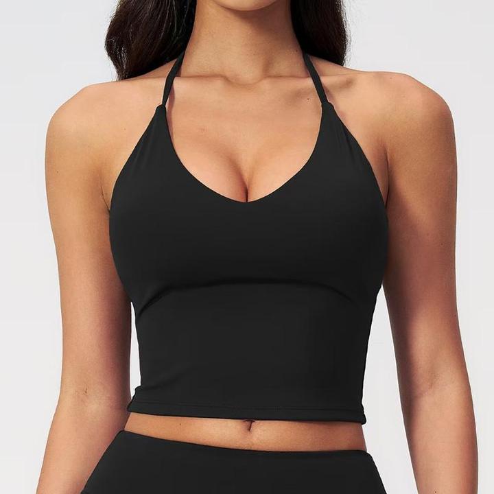 JY 2026 High Quality Women's Halter V-Neck Yoga Tank Top Longline Sports Bra with Built-in Pads Slim Fit Design Casual Workout