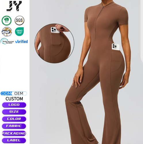 JY Custom LOGO One Piece Backless Women's Zip-Up Yoga Bodysuit Gym Jumpsuit for Sports & Fitness Naked Feeling Bodysuit Jumpsuit