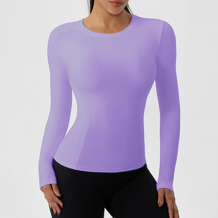 JY 2026 Women's Running Compression Yoga Shirts Long Sleeve Crew Neck Slim Fitted Breathable 4-Ways Stretch Workout Gym Dry Fit