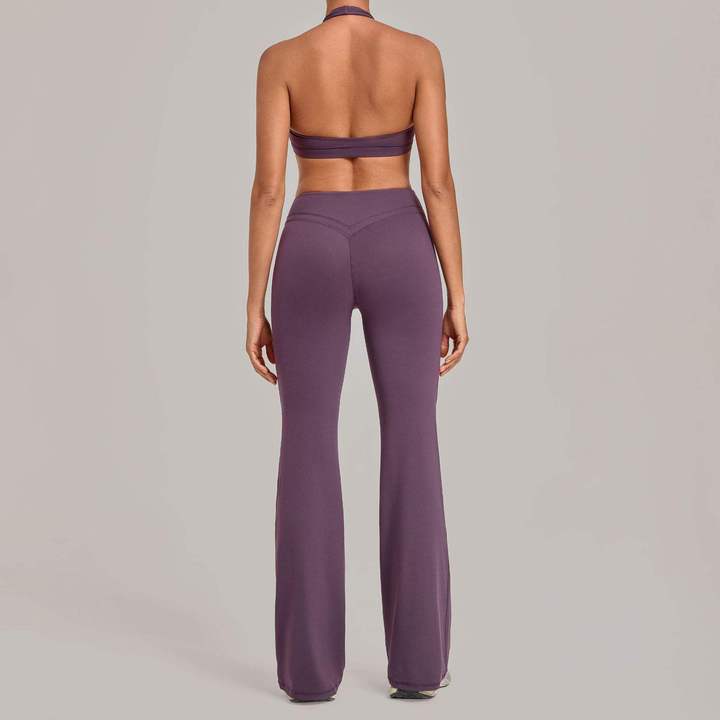 JY Custom Logo Women's Sets 2 Piece Set Sport Bra Top and Flared Pants Active Wear Workout Clothes Gym Fitness Clothing Yoga Set