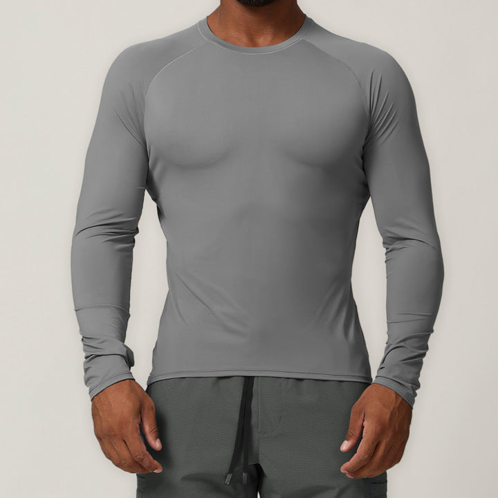 JY 2024 Autumn Outdoor Sunscreen Long Sleeve T-shirt Round Neck Solid Color Casual New Style Top for Men