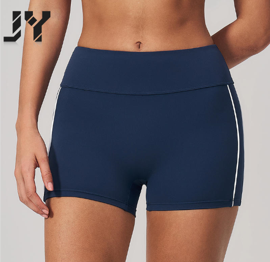JY New Style Hot Selling Factory Wholesale High Waisted Workout Shorts Color Binding Side Stripe 4-way Stretch Yoga Biker Shorts