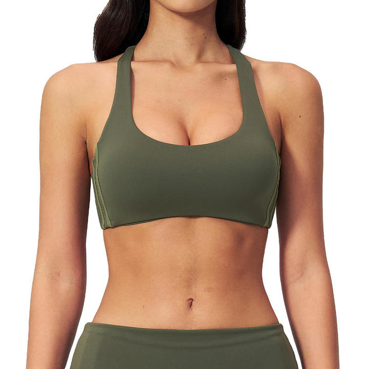 JY High-Elastic Padded Yoga Bra Bare-Sense Halter Neck Lightweight Spandex Crop Top Shockproof High-Intensity Yoga Vest Plus