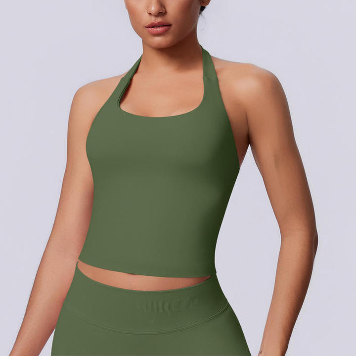 JY New Arrival New Seamless Solid-color Halter-neck Backless Fitted Sports tank Top for Women for Gym Running Fitness and Yoga