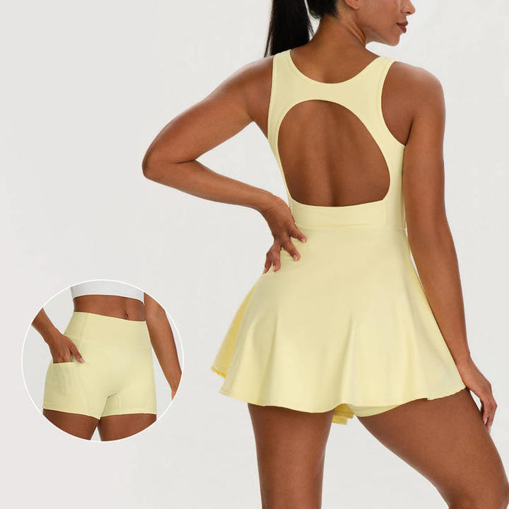 JY OEM Custom LOGO Backless Tennis Dress With Separate Shorts Moisture-wicking Quick Dry Soft Yoga Pickleball Padel Tennis Set