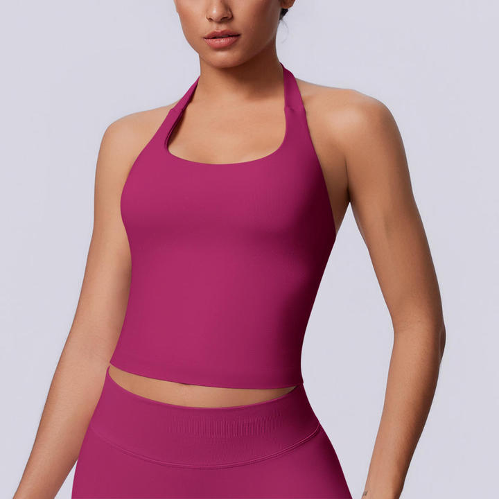 JY New Arrival New Seamless Solid-color Halter-neck Backless Fitted Sports tank Top for Women for Gym Running Fitness and Yoga