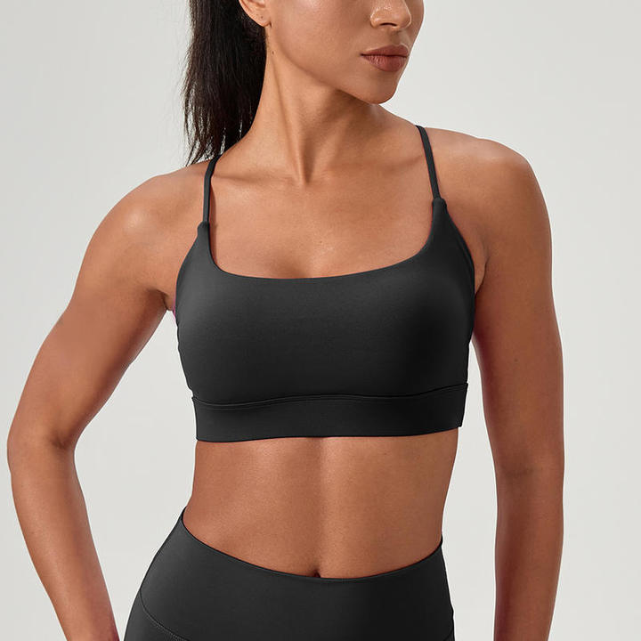 JY Custom Logo Comfortable Halter Minimal Deportes Adjustable Straps Gym Yoga Backless Women Fitness Workout Sports Bra OEM ODM