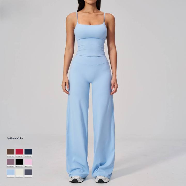 Joyyoung 2026 New Arrive Women's 2-Piece Yoga Outfit Square Neck Tank Top & High Waist Wide Leg Pants Set Roupa De Academia
