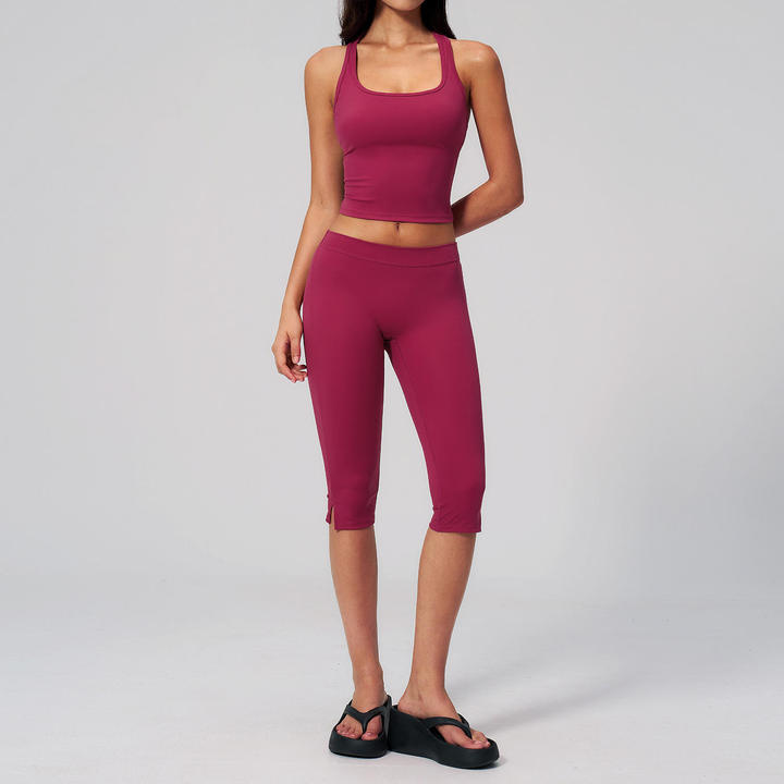 Hot-Selling Brushed Yoga Set Workout, and Casual Set for Women Outdoor Running Sports Tank Top + Capri-Length Pants Set