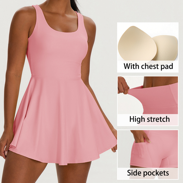 JY OEM Custom LOGO Backless Tennis Dress With Separate Shorts Moisture-wicking Quick Dry Soft Yoga Pickleball Padel Tennis Set