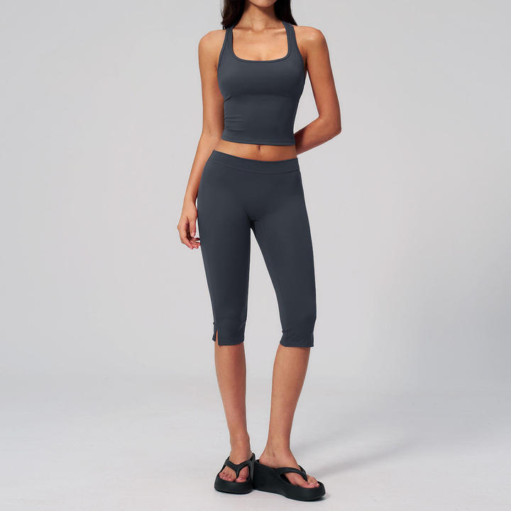 Hot-Selling Brushed Yoga Set Workout, and Casual Set for Women Outdoor Running Sports Tank Top + Capri-Length Pants Set