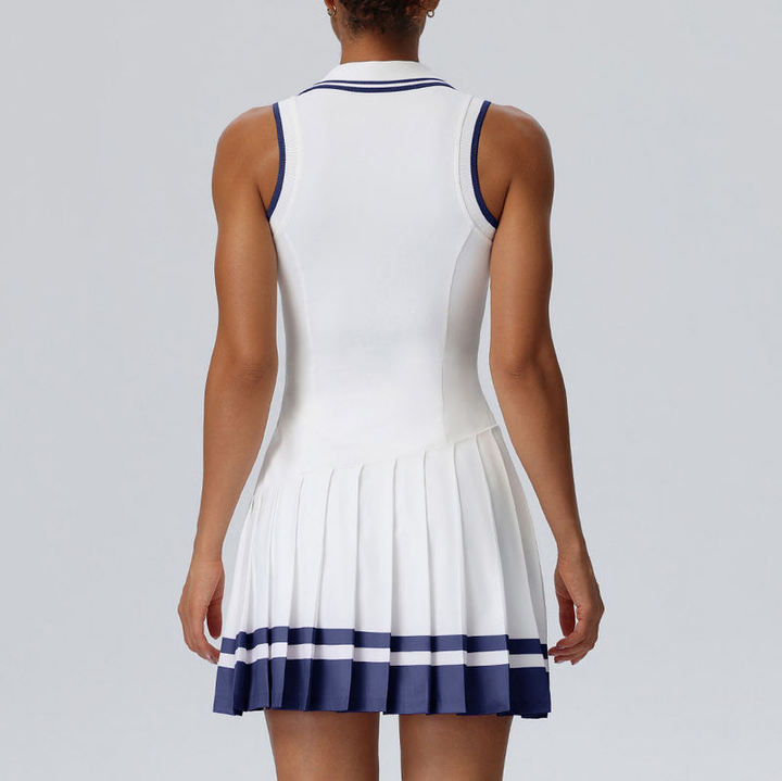 JY Breathable Athletic Pleated Tennis Dress 2-Piece Solid Polo Sportswear Breathable Lightweight Nylon/Spandex Four-Way Shorts