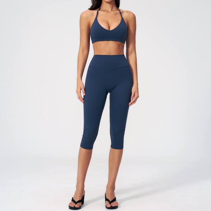 Stylish and Casual Fitted Yoga Outfit: European-Style Quick-Dry Summer Versatile Workout Bra + Capri Pants Fitness Set