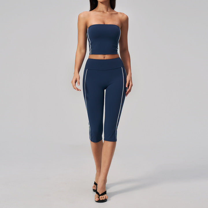 Joyyoung New Custom Activewear Womens Sports Tube Top and Capri Pants Quick Dry Running Casual Gym Fitness Yoga Sports Sets
