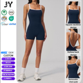 JY 2026 New Yoga Jumpsuit Backless Yoga Romper Women Square Neck Spaghetti Strap One Piece Shorts Jumpsuit With Removable Pads