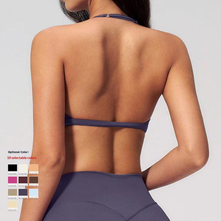 JY New Women's Brushed High Support Impact Spandex/Nylon Low MOQ Halter Neck Shockproof for Running Sports Fitness Wear Yoga Bra