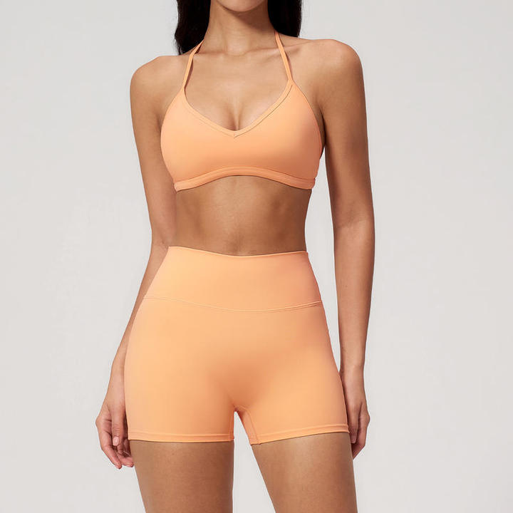 JY Custom Logo Tight-fitting Halter-neck Yoga Wear Set Breathable Quick Dry Cross-border Casual Fitness Exercise Set for Women