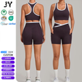 JY Custom Logo V-shape High Waist Gym Clothing Workout Yoga Suit Shorts Fitness Women Training Singlets Exercise Sportswear Set
