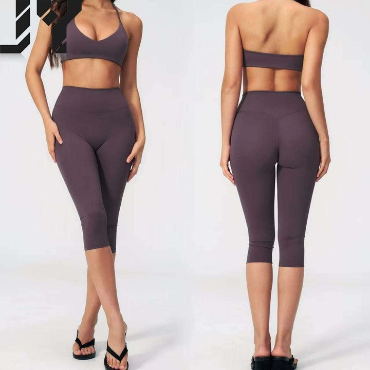 Stylish and Casual Fitted Yoga Outfit: European-Style Quick-Dry Summer Versatile Workout Bra + Capri Pants Fitness Set
