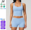 JY Custom Logo Comfortable Olid 2-Piece Workout Outfit Seamless Breathable Lightweight Sport Bra Tummy Control Shorts Quick Dry