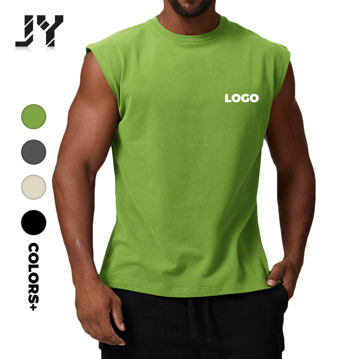 JY Cotton Sports Leisure Sleeveless T-shirt Solid Color Running Fitness Basketball Tennis Top Men