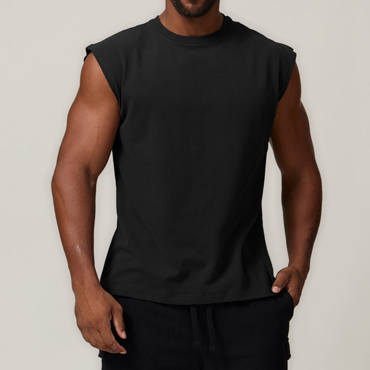 JY Cotton Sports Leisure Sleeveless T-shirt Solid Color Running Fitness Basketball Tennis Top Men