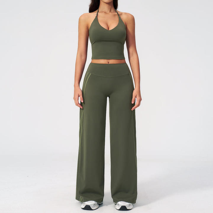 JY New Arrival Naked Feeling Women V Neck Beauty Back Yoga Set Quick Dry Breathable Running Workout Fitness Sportswear Suit