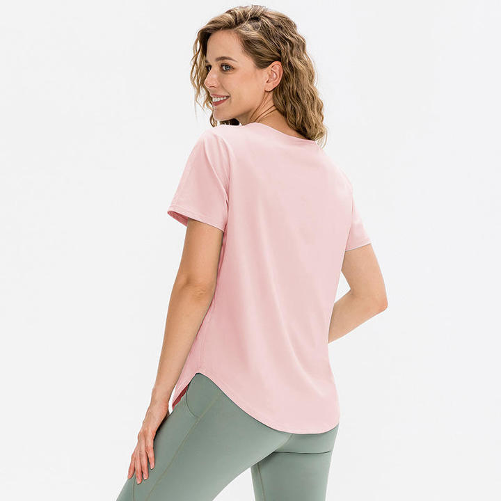 JY New Arrival Custom Logo Summer Women Sportswear Quick Dry Yoga Tops Round Hem Gym Running Stretch Fitness T Shirt for Women