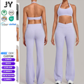 JY Custom Logo Women's Sets 2 Piece Set Sport Bra Top and Flared Pants Active Wear Workout Clothes Gym Fitness Clothing Yoga Set