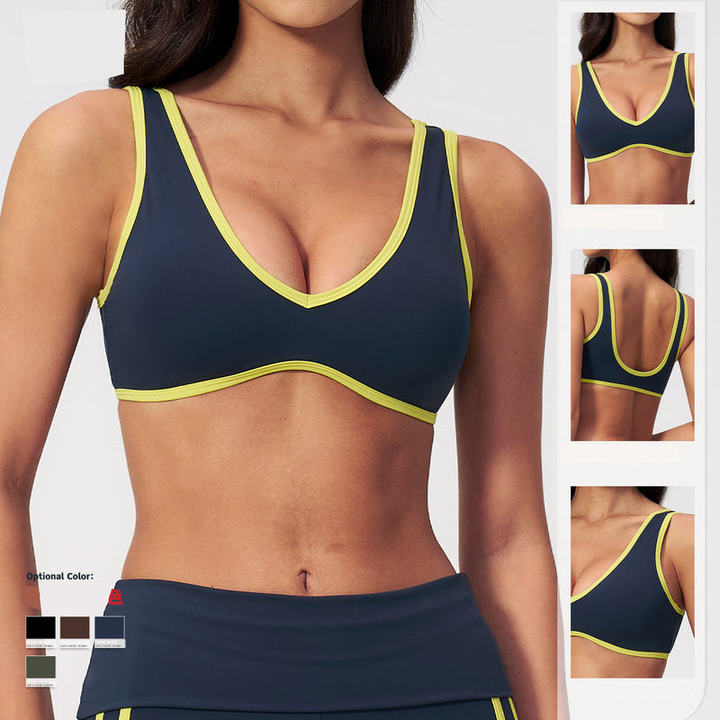 JY Contrast Color Women's Sports Bra Women's Lightweight Breathable Sports Bra Color Blocking Yoga Top for Outdoor Fitness Wear