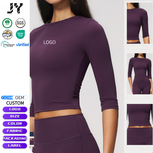 JY New Arrival Women Slim Fit Quick-Drying Yoga Top Crew Neck Half Sleeve Workout Shirt for Outdoor Running Fitness Activewear