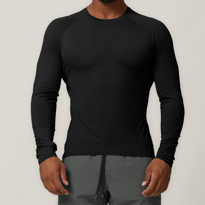 JY 2024 Autumn Outdoor Sunscreen Long Sleeve T-shirt Round Neck Solid Color Casual New Style Top for Men