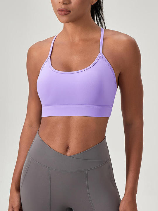 JY Sexy Print Lightweight Breathable Seamless Simple High Support Bare Back Yoga Crop Top Gym Wear Quick Dry Backless Sports Bra