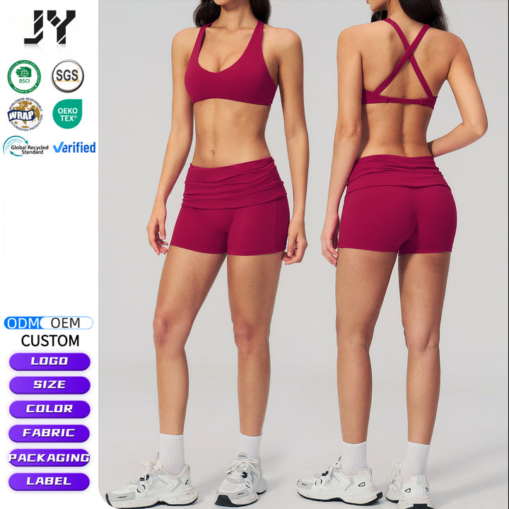 Joyyoung Summer Women's Yoga Set Sweat-Wicking Shorts and Bra Yoga Suit 2-Pcs Set for Outdoor Sports Fitness Women Workout Sets