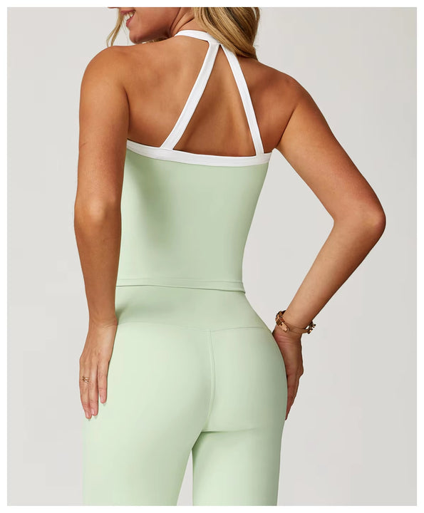 Joyyoung Breathable High Support Tank Top and Flare Pant for Fitness New Nude Feel Lightweight Cross-Back Workout Yog Set