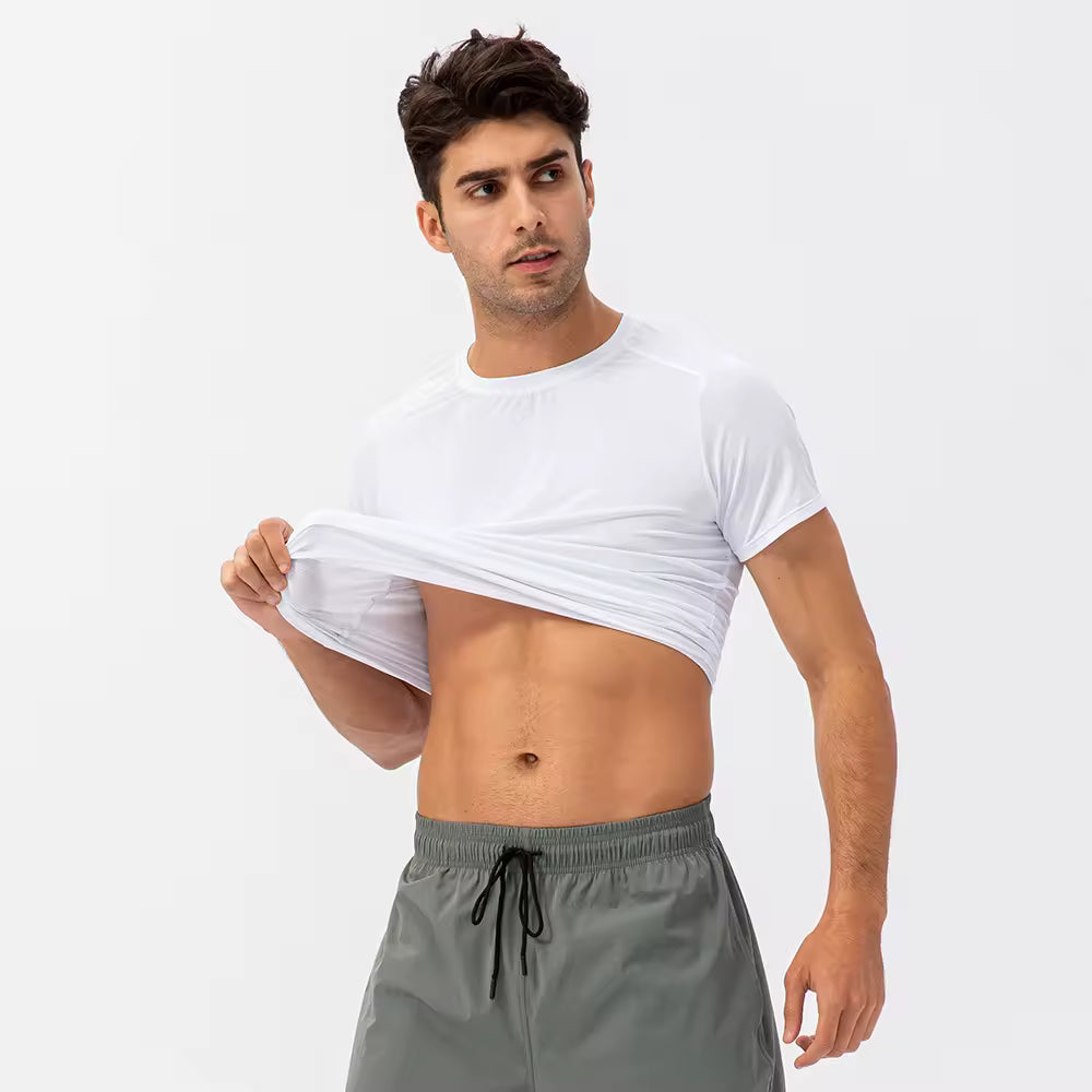 Men's Quick Dry Fitness Tees Bodybuilding Tops Muscle Fit Gym Train Compression Top Mens Skin Tight T-shirt