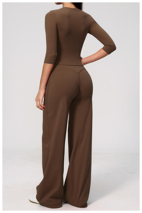 JY New Arrival High Waist Yoga Outfit Set Women High-Waisted Relaxing Yoga Set Fit Turned-Over Waist Sweat-Wicking Spandex/Nylon