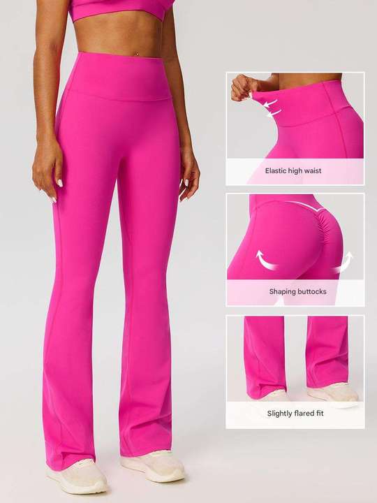 JY 2026 OEM Women Solid High Waist Ruched Butt Lifting Flare Yoga Pants Nylon Spandex Tummy Control Quick Dry 4 Ways Stretch Gym
