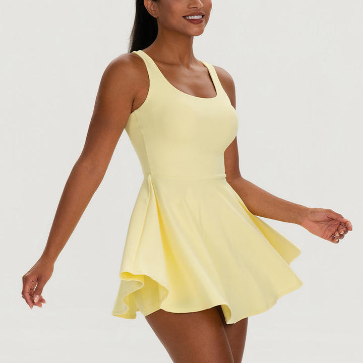 JY Brushed Tennis Dress New Style Sleeveless Solid Sport Dress with Chest Pad for Women Custom logo Running Fitness Tennis Dress