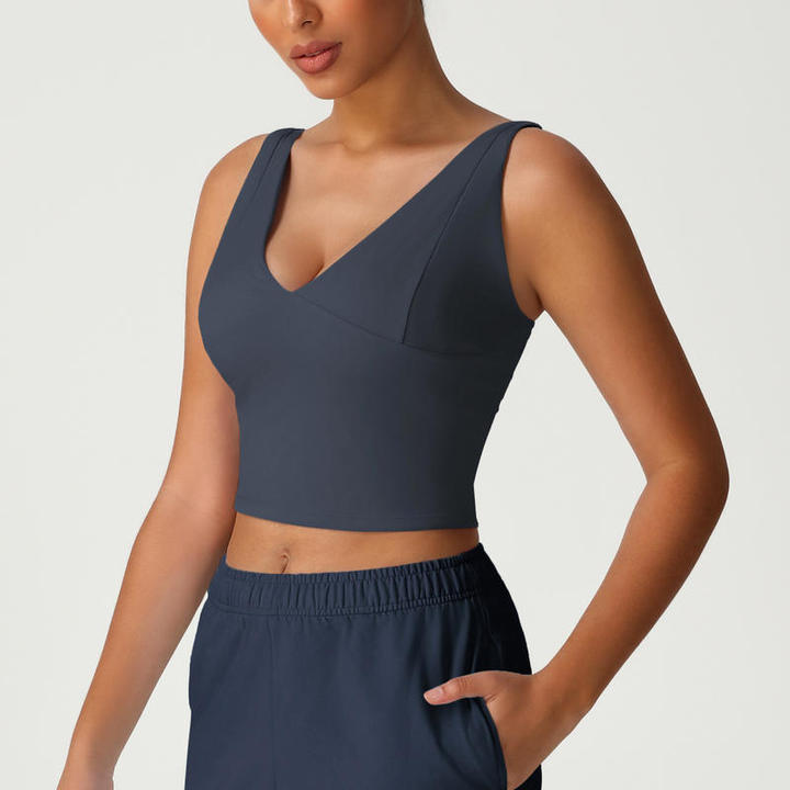 JY 2026 High Quality Custom Logo Women's Sports Yoga Tank Top with V-neck, Gathered Running Fitness Back, Quick-dry Training Top