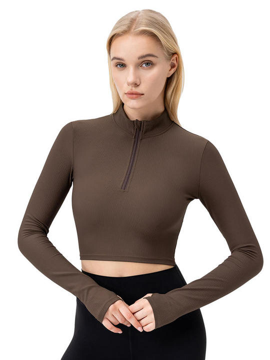 JY Quick-Dry European American Women's High Waist Yoga Top Long Sleeve Zipper Fitness Sports Clothing High Elasticity Vertical