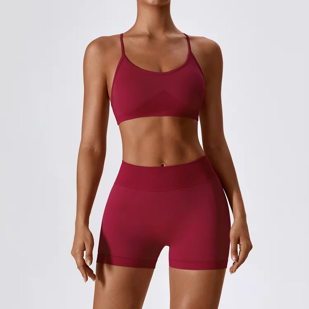 Cross Back Bra & Scrunch Shorts Set