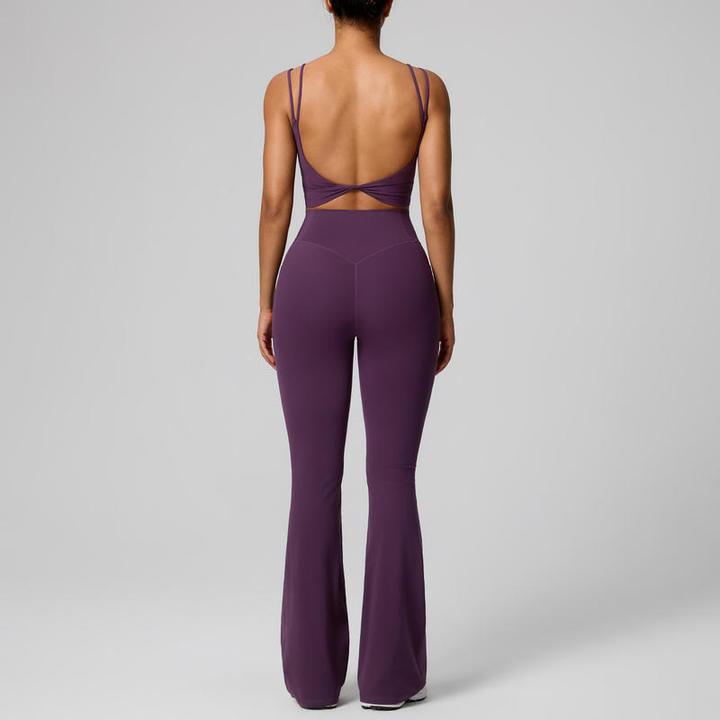JY New Arrival Women Summer Yoga Set 2 Piece Spaghetti Strap Sports Bra High Waisted Flare Leggings for Gym Workout Activewear