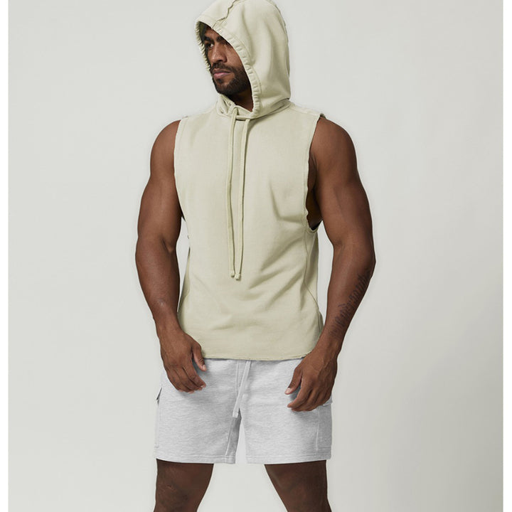 JY 2024 New Casual Hooded Solid Color Washer Sports Leisure Fitness Sleeveless Hoodie for Men