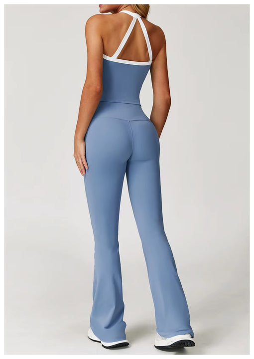 Joyyoung Breathable High Support Tank Top and Flare Pant for Fitness New Nude Feel Lightweight Cross-Back Workout Yog Set