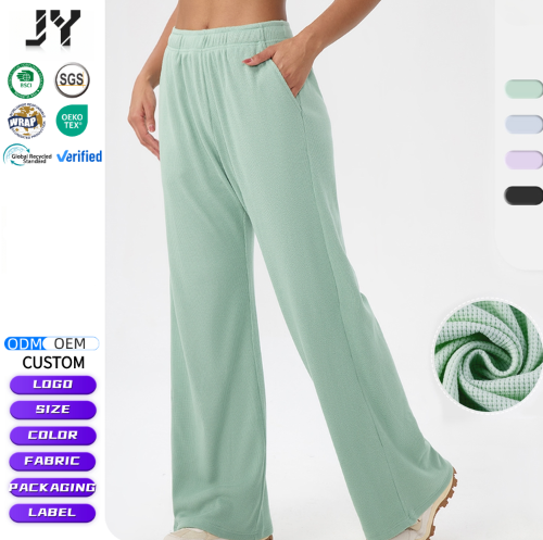 JY 2026 Custom Logo Private Label High Waist Loose Sports Pants Women Plain Casual Running Training Yoga Pants With Side Pockets