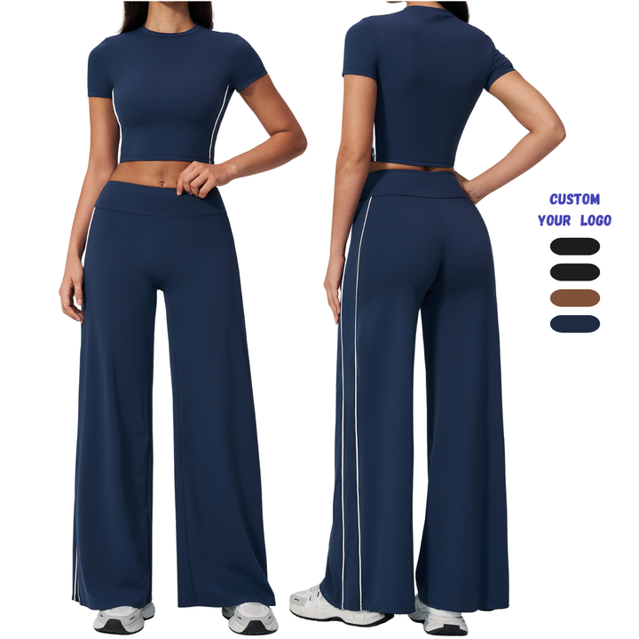 Hot-Selling Sheer, Flowing, High-Waisted, Slimming Outdoor Sports Tank Top and Wide-Leg Pants Set
