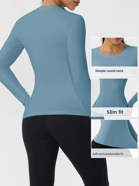 JY 2026 Women's Running Compression Yoga Shirts Long Sleeve Crew Neck Slim Fitted Breathable 4-Ways Stretch Workout Gym Dry Fit